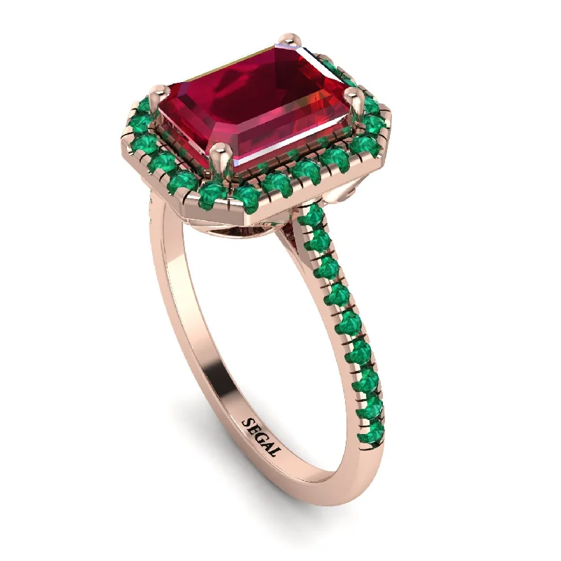 Personalized Birthstone Ring-Gorgeous Emerald Cut Ruby Pave Engagement Ring With Hidden Stone - Veronica No. 26