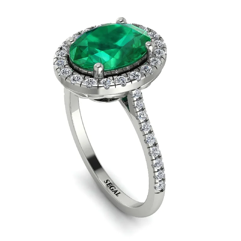 Men's Engagement Ring-Gorgeous Oval Cut Emerald Pave Engagement Ring With Hidden Stone - Phoebe No. 6