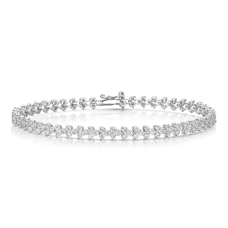 Dainty Gemstone Bracelets-18ct White Gold Round Brilliant Cut Diamond Trefoil Design Bracelet