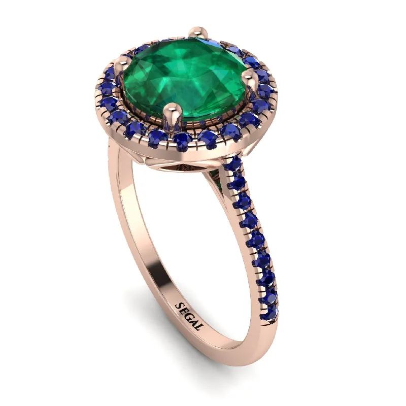 Customizable Name Ring-Gorgeous Round Cut Emerald Pave Engagement Ring With Hidden Stone - Ellen No. 65