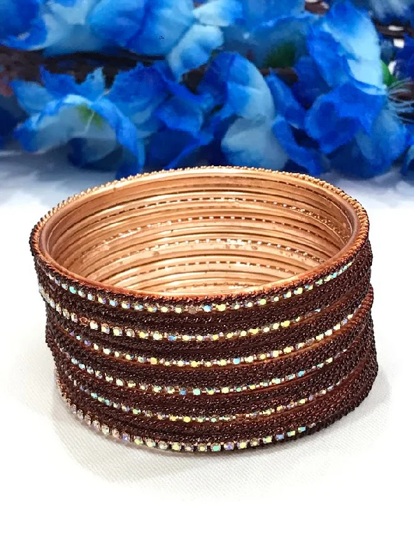 Custom Design Bangle Set-Beautiful Brown Colored Traditional Wear Metal Bangle Set For Women