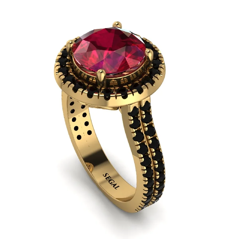 Modern Engagement Ring-Gorgeous Round Cut Ruby Pave Double Shank Engagement Ring With Hidden Stone - Ellen No. 40