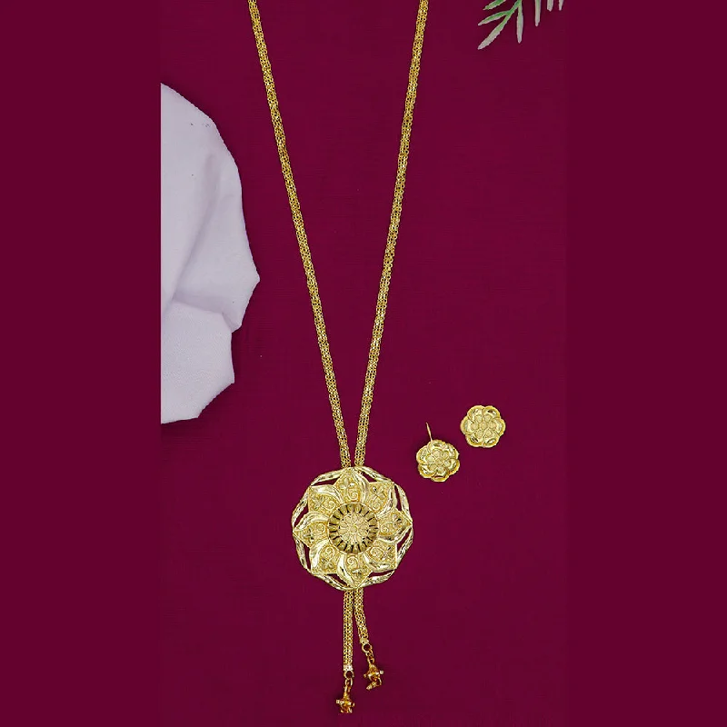 Heart Shaped Gold Necklace-Mahavir Gold Plated Long Necklace Set