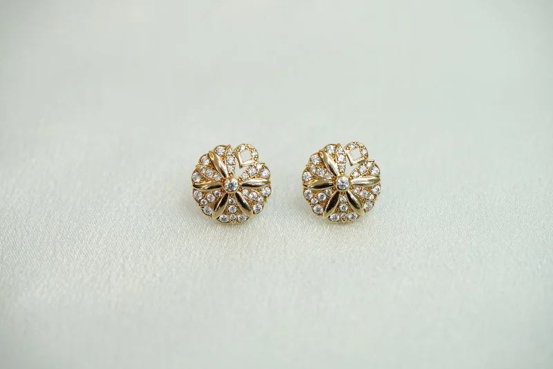 Classic Pearl Stud Earrings-14k Flower Crystal Earrings