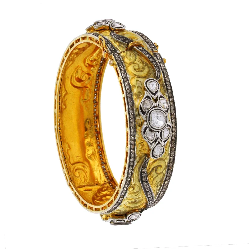 Traditional Gold Bangle Set-Diamond Scroll Bangle