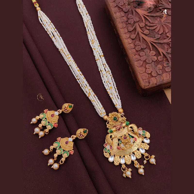 Vintage Pearl Necklace-Akruti Collection Gold Plated Pota Stone And Pearls Long Necklace Set