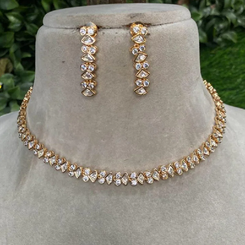 Vintage-inspired Choker Necklace-Royal Kundan Jewellery Gold Plated Polki Kundan Necklace Set