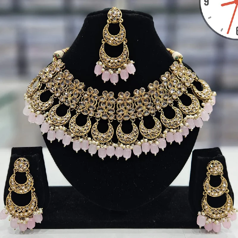 Chunky Silver Necklace-Manisha Jewellery Gold Plated Crystal Stone And Beads Necklace Set