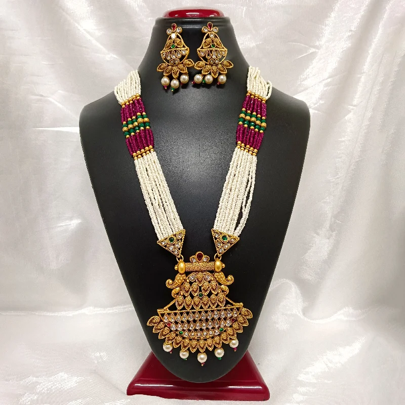 Flower Necklace for Women-Darshana Jewels Kundan Stone Gold Plated Necklace Set