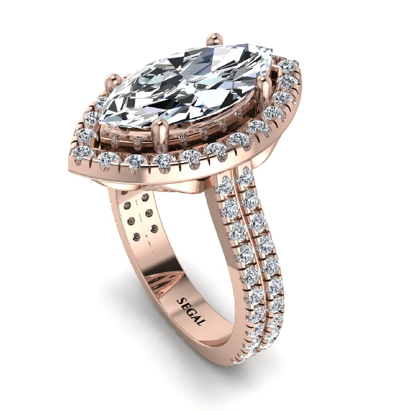 Statement Cocktail Ring-Gorgeous Marquise Cut Diamond Pave Double Shank Engagement Ring With Hidden Stone - Miriam No. 2