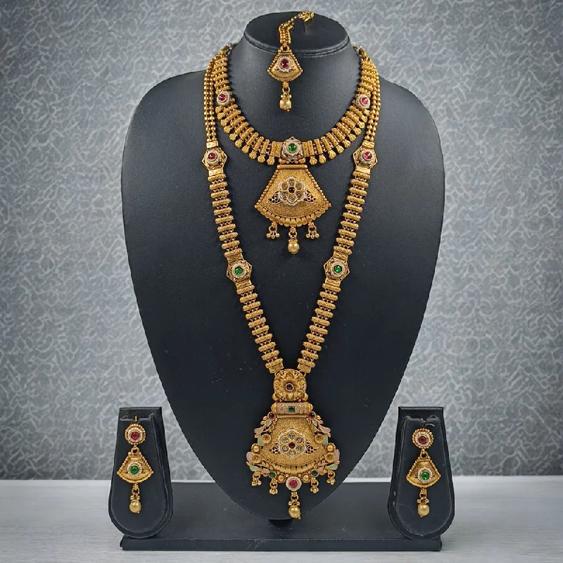 Chunky Chain Necklace-Gehana Mahal Copper Gold Pota Stone Necklace Combo