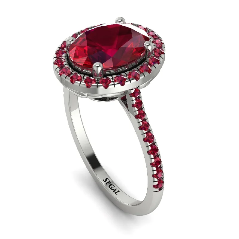 Designer Wedding Ring-Gorgeous Oval Cut Ruby Pave Engagement Ring With Hidden Stone - Phoebe No. 57