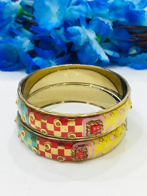 Customizable Birthstone Bangles-Attractive Multicolor Color Checked Design Glass Bangles For Women