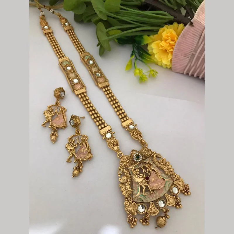 Customizable Necklace-FS Collection Gold Plated Pota Stone Meenakari Necklace Set