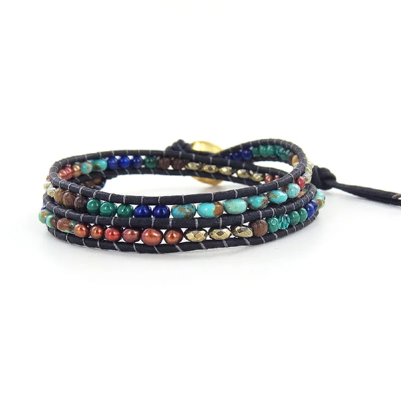 Silver Bead Bracelets-Multi Mix Double Wrap Bracelet