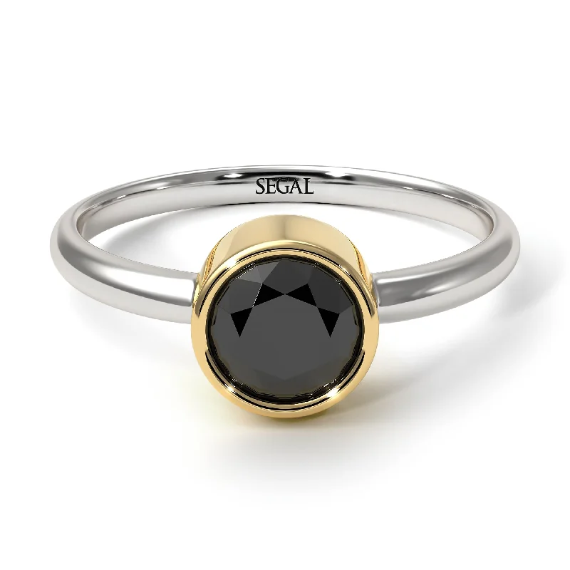 Gemstone Promise Ring-Two Tones Solitaire Bezel Black Diamond Ring - Emerson No. 20