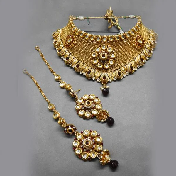 Personalized Silver Necklace-Darshana Jewels Stone Kundan Copper Necklace Set - FAP0105