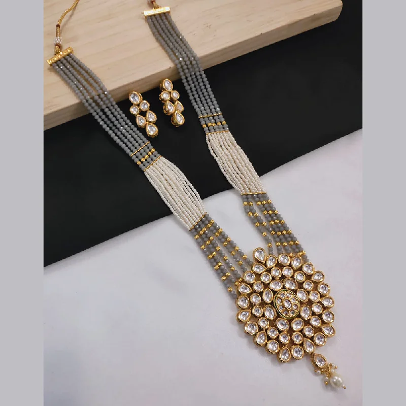 Luxury Custom Necklace-SNERA Gold Plated Kundan Stone And Pearls Long Necklace Set