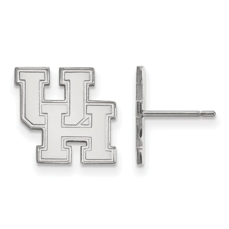 Bridal Wedding Earrings-10k White Gold University of Houston Small Post Earrings