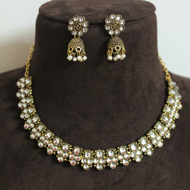 Luxury Sapphire Necklace-H K Fashion Gold Plated Kundan Stone Necklace Set