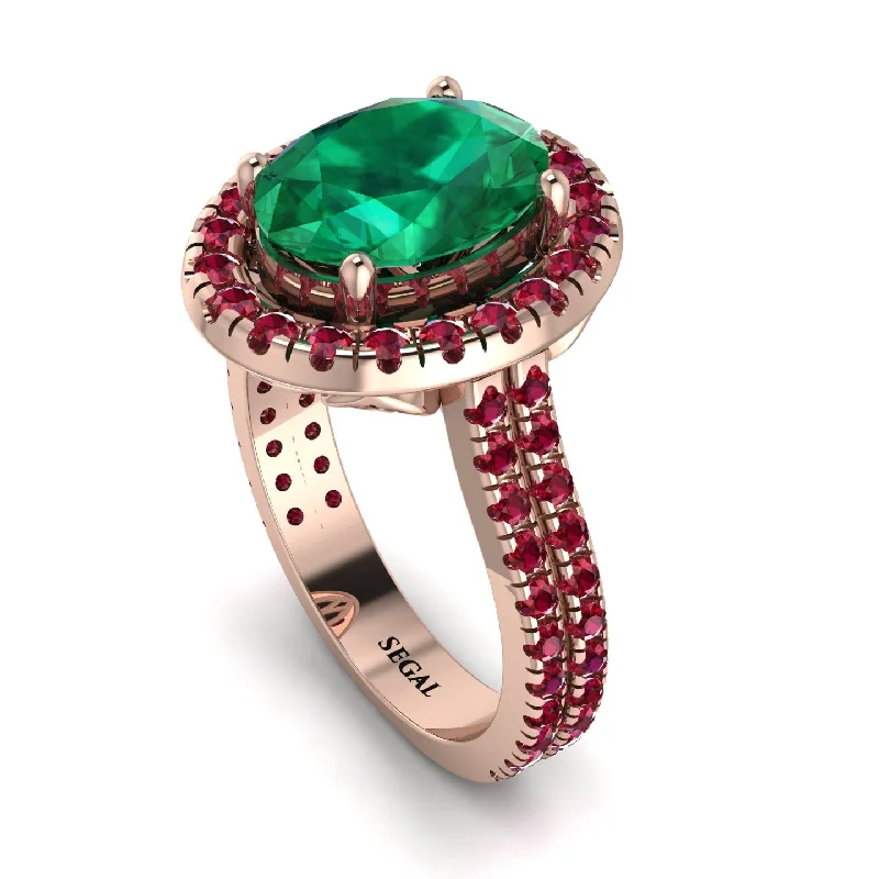 Unique Birthstone Ring-Gorgeous Oval Cut Emerald Pave Double Shank Engagement Ring With Hidden Stone - Phoebe No. 50