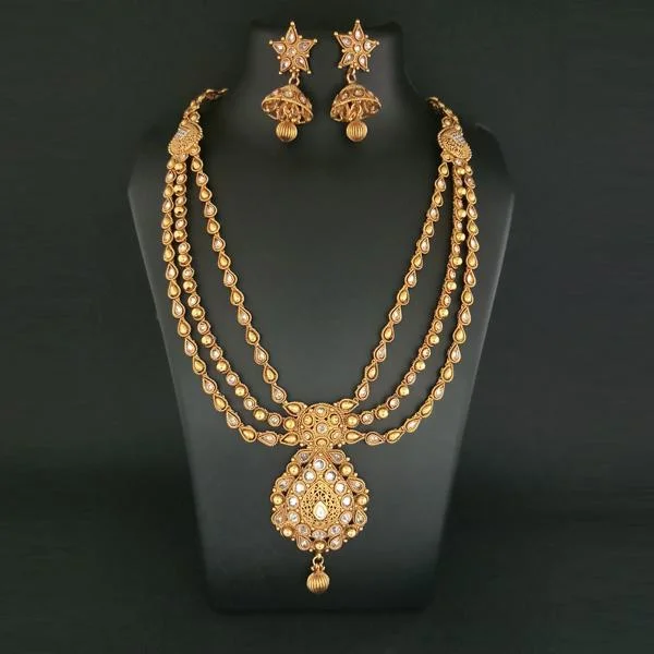 Crystal Bar Necklace-Darshana Jewels AD Stone Copper Necklace Set - FBB0037B