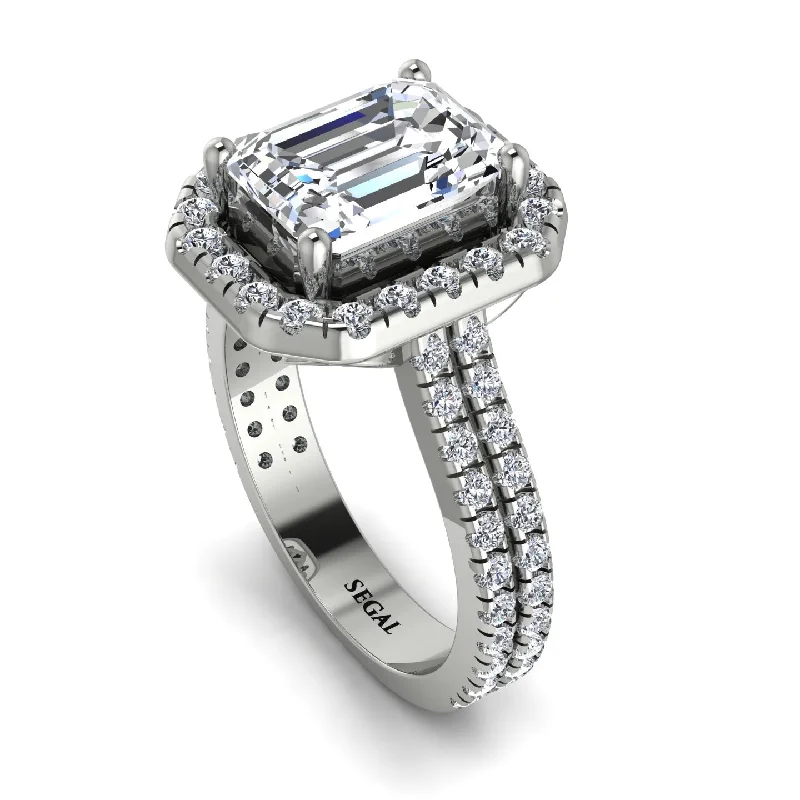 Silver Heart Ring-Gorgeous Emerald Cut Diamond Pave Double Shank Engagement Ring With Hidden Stone - Veronica No. 3