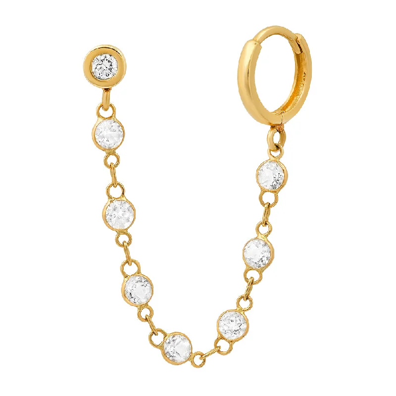 Customizable Hoop Earrings-Diamond hoop bezeled chain drop earring