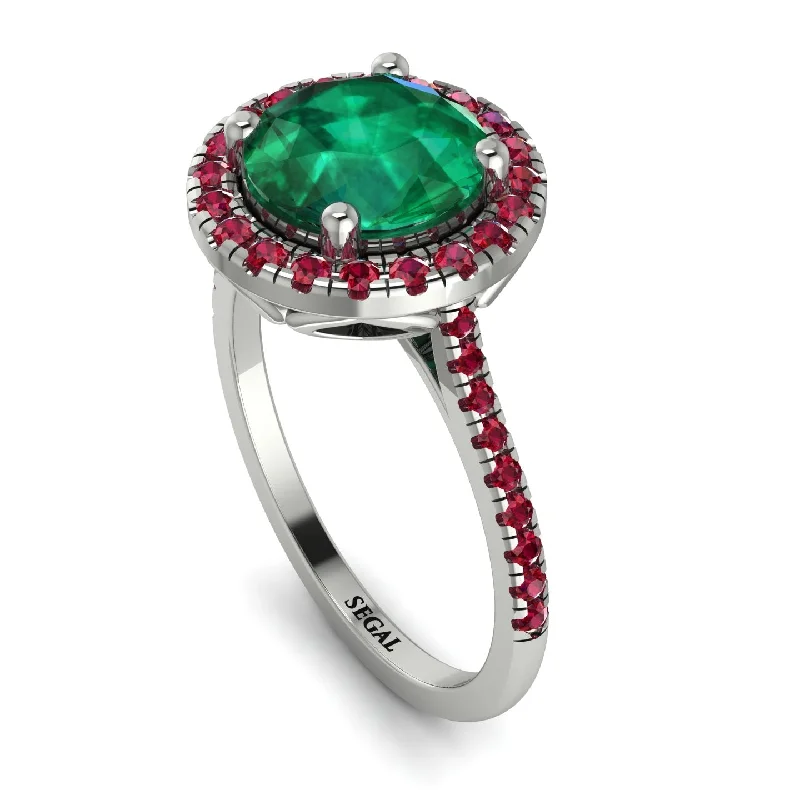 Men's Wedding Ring-Gorgeous Round Cut Emerald Pave Engagement Ring With Hidden Stone - Ellen No. 51