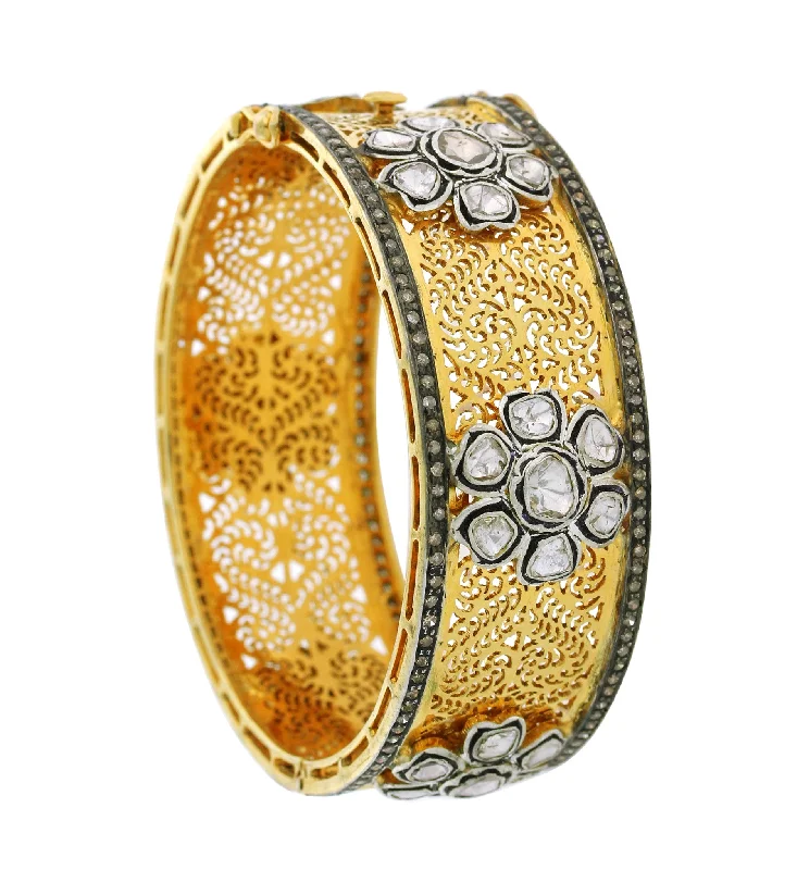 Crystal Bead Bangles-14K Diamond Filigree Floral Bangle