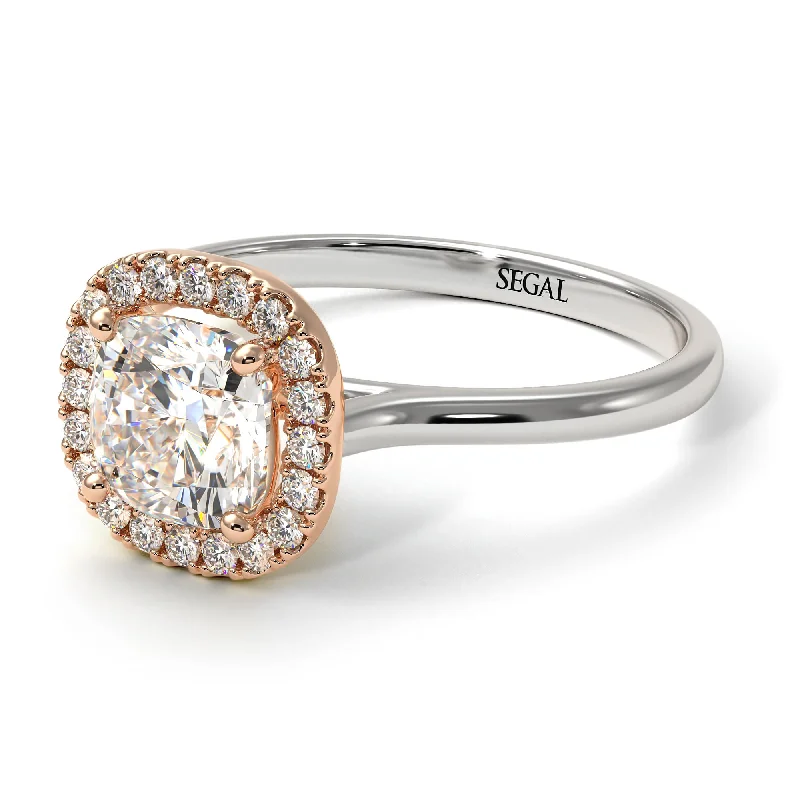 Custom Engagement Ring Set-Two Tones Vintage Classic Halo Cushion Diamond Ring - Skylar No. 78