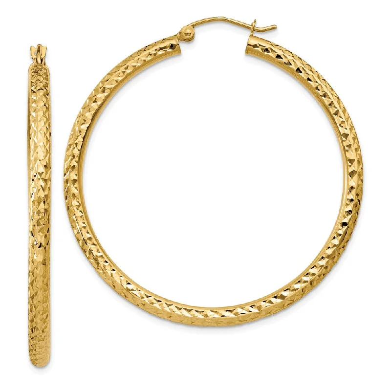 Simple Gold Hoop Earrings-3mm, 14k Yellow Gold Diamond-cut Hoops, 45mm (1 3/4 Inch)