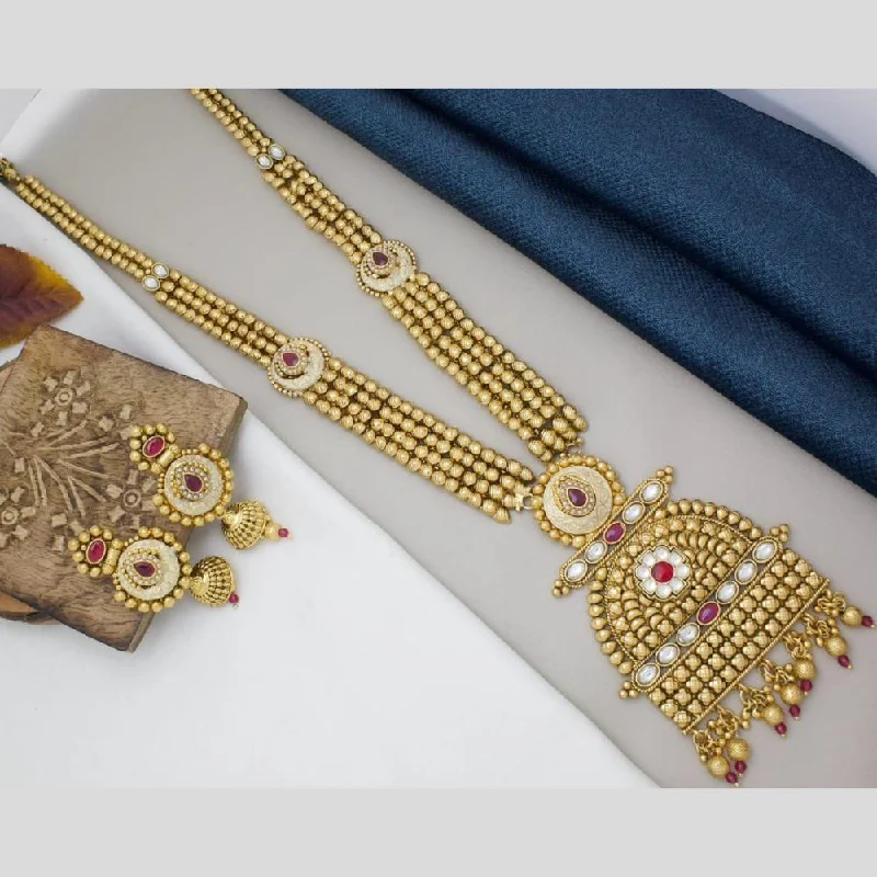 Silver Pendant Necklace-Manisha Jewellery Gold Plated Kundan Stone And Pearls Long Necklace Set