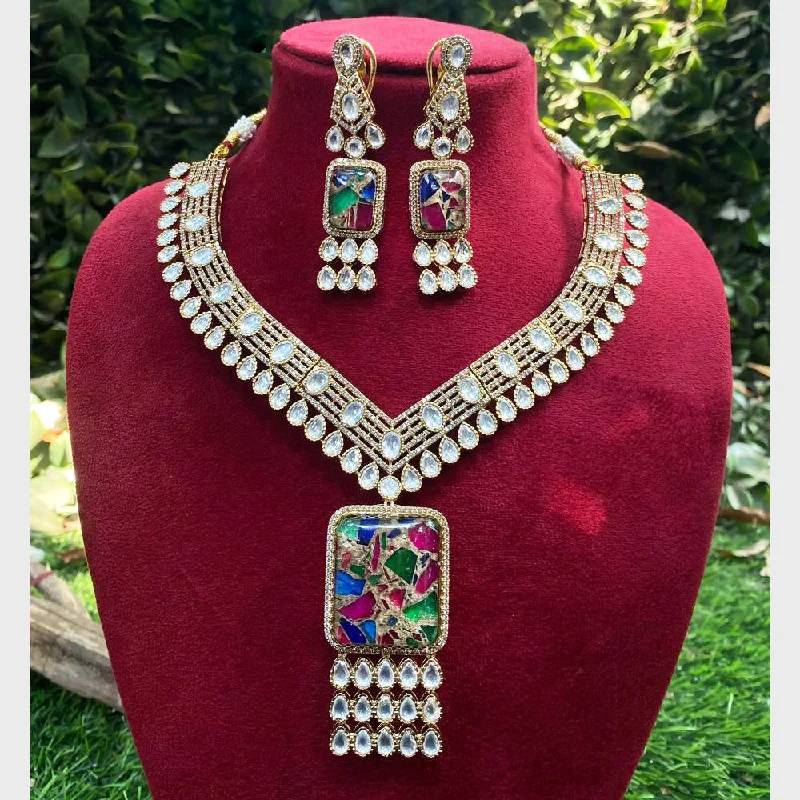 Opal Necklace-Royal Kundan Jewellery Gold Plated Polki Kundan And Druzy Stone Necklace Set