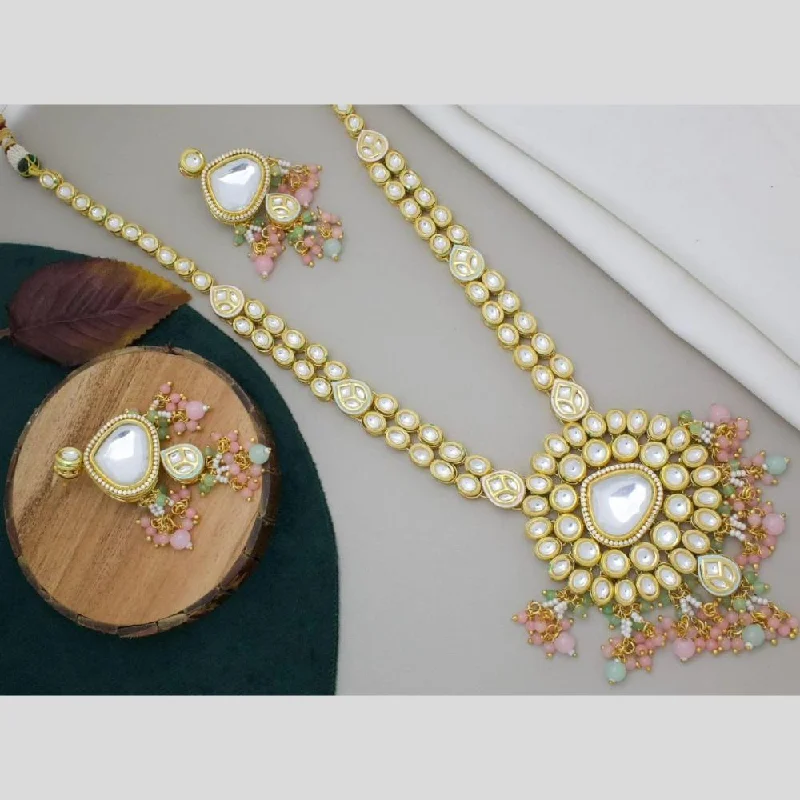 Fashionable Choker Necklace-Manisha Jewellery Gold Plated Kundan Stone And Pearls Long Necklace Set