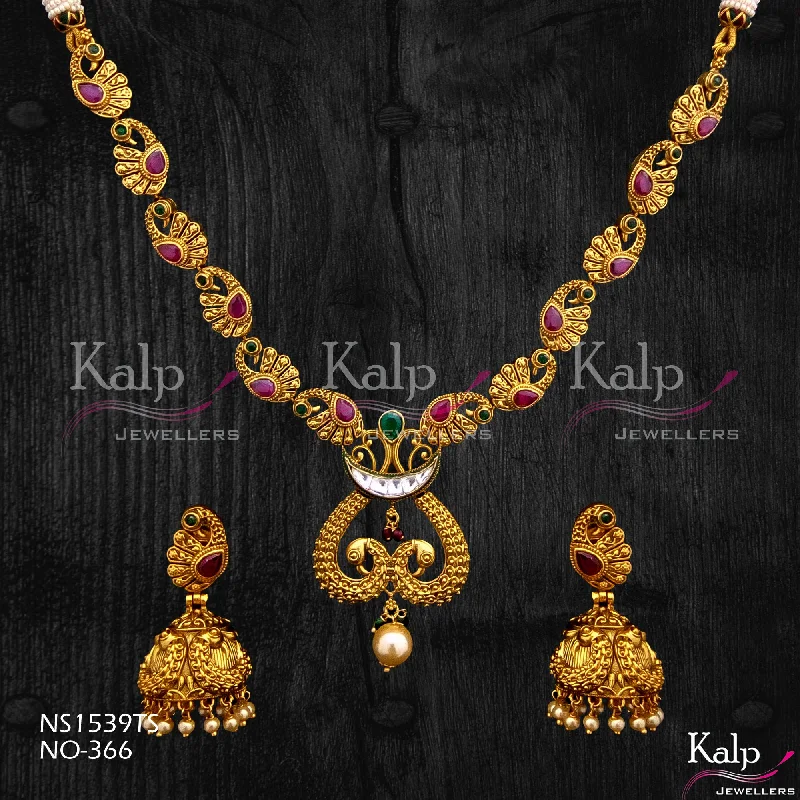 Crystal Pendant Necklace-Kalp Jewellers Copper Gold Plated Necklace Set