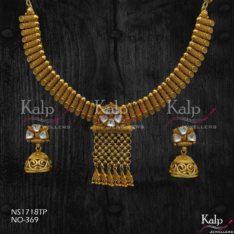 High-End Gold Necklace-Kalp Jewellers Copper Gold Plated Necklace Set