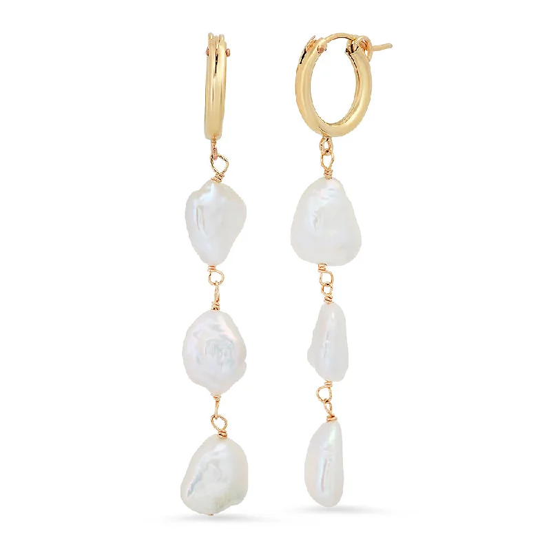 Big Statement Earrings-Triple pearl drop hoops