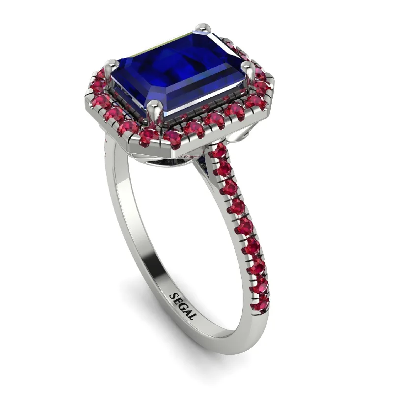 Chic Silver Cocktail Ring-Gorgeous Emerald Cut Sapphire Pave Engagement Ring With Hidden Stone - Veronica No. 60