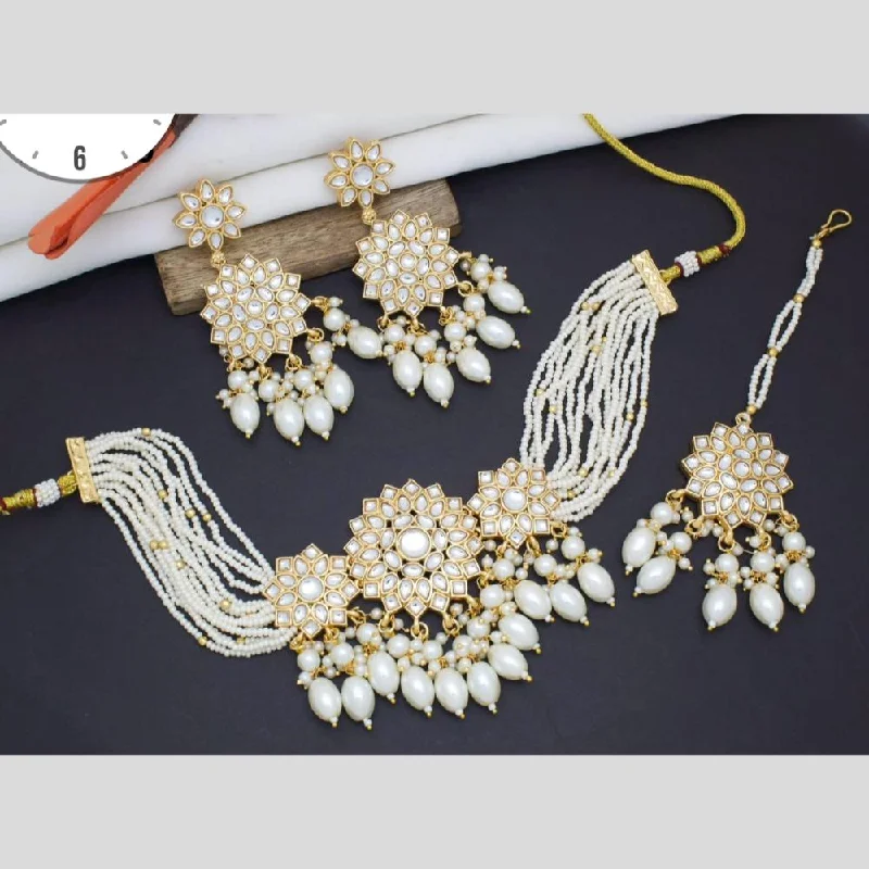 Silver Rope Necklace-Manisha Jewellery Gold Plated Kundan Stone And Pearls Long Necklace Set