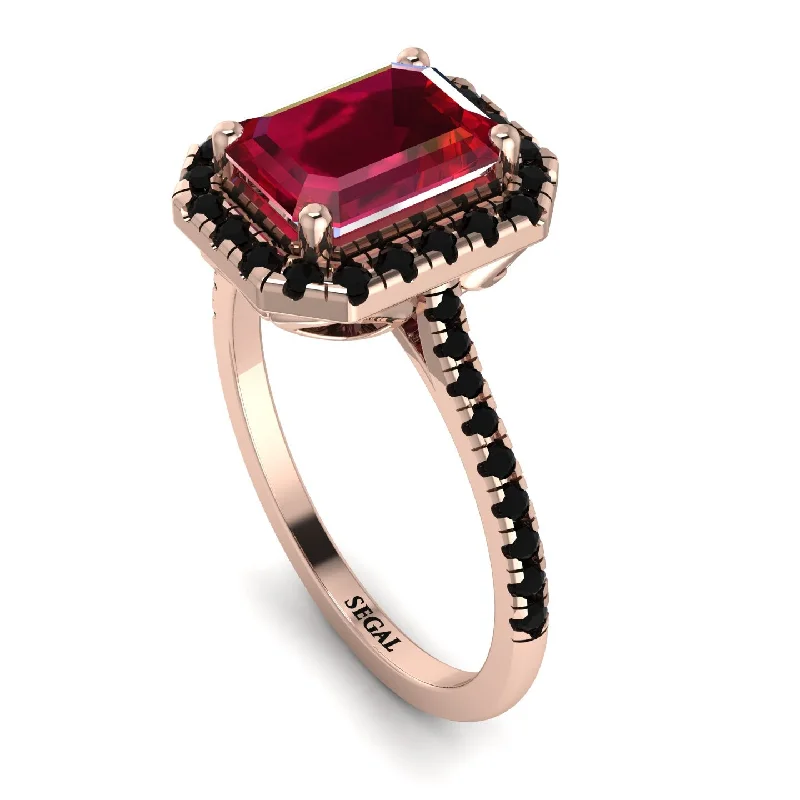 Rose Gold Stackable Ring-Gorgeous Emerald Cut Ruby Pave Engagement Ring With Hidden Stone - Veronica No. 41