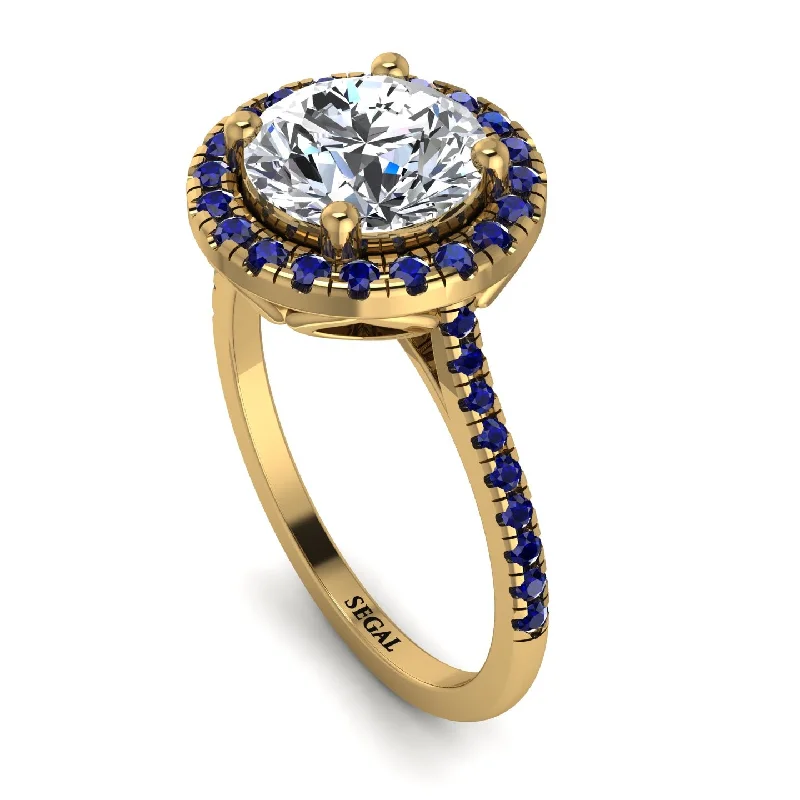 Personalized Gold Ring-Gorgeous Round Cut Diamond Pave Engagement Ring With Hidden Stone - Ellen No. 61