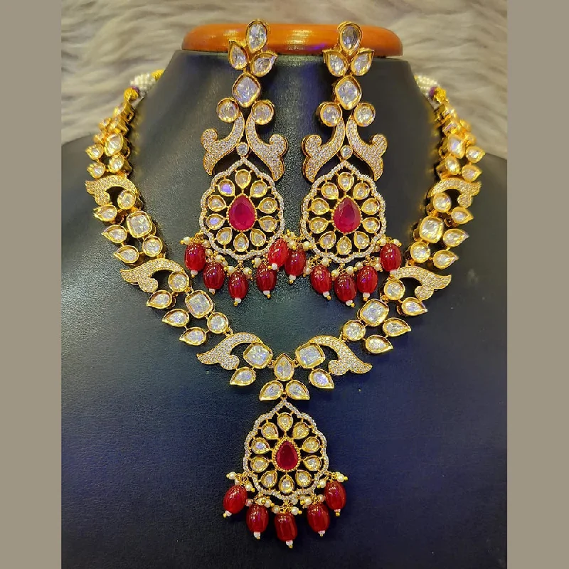 Wedding Pearl Necklace-Jain Jewellers Gold Plated Polki Kundan Stone And Beads Necklace Set