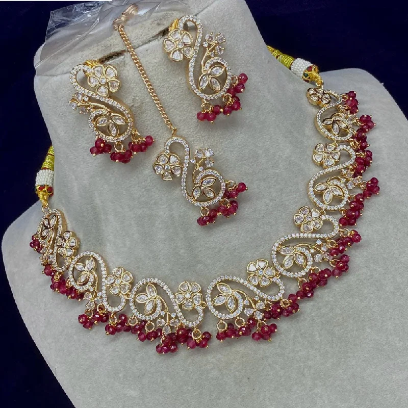 Layered Silver Necklace-Amoliya Jewels Gold Plated Polki Kundan Stone And Pearls Necklace Set