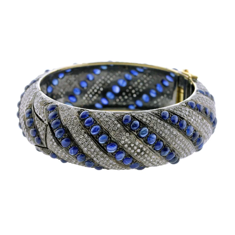 Personalized Charm Bangles-Pave Diamond and Sapphire Striped Bangle