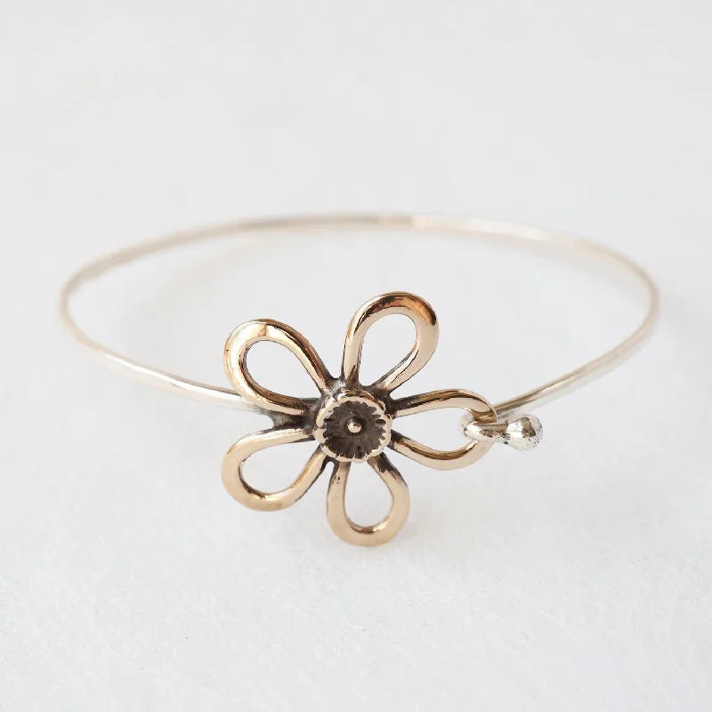 Silver Bracelet with Charms-Sterling Silver Clasp Bracelet with Brass Five Petal Daisy