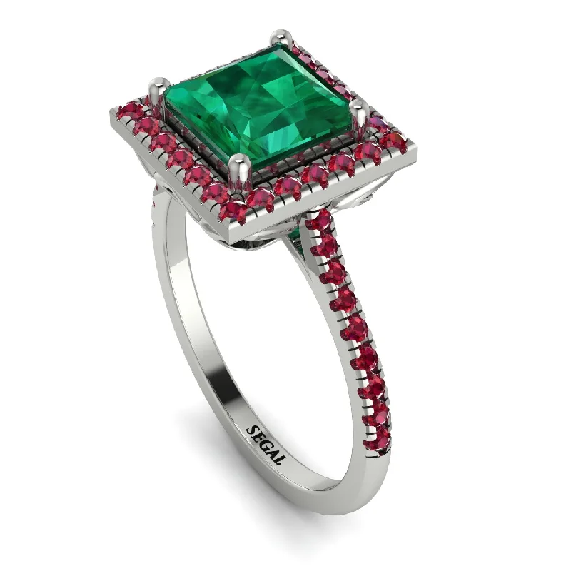 Designer Rose Gold Ring-Gorgeous Princess Cut Emerald Pave Engagement Ring With Hidden Stone - Margot No. 51