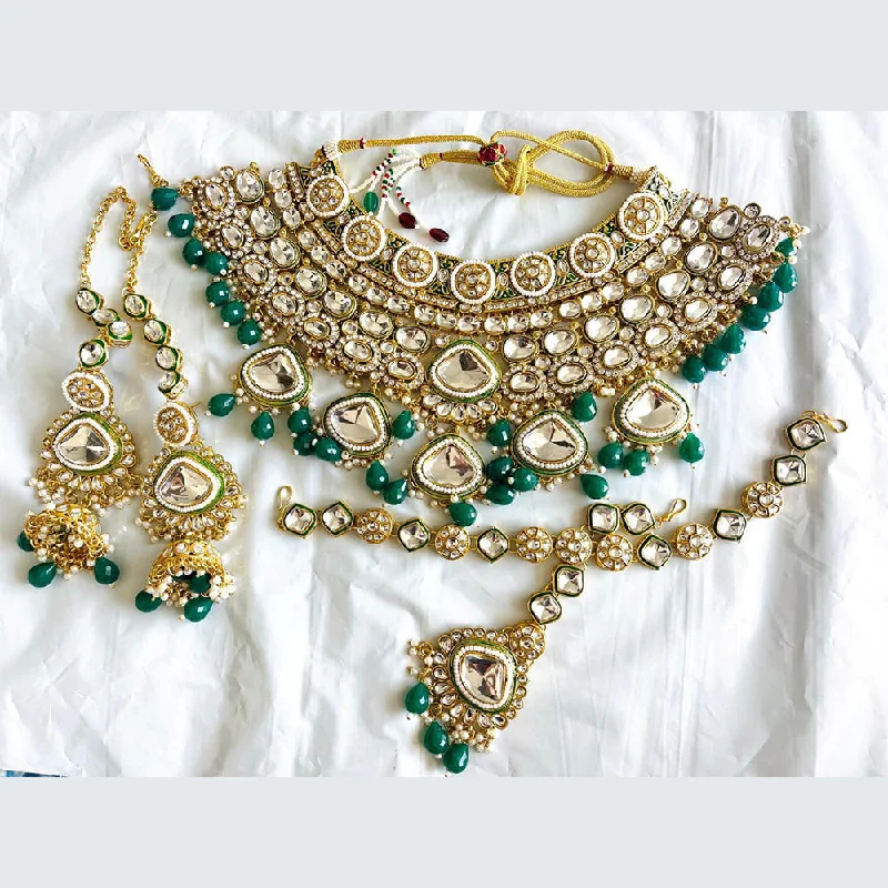 Custom Crystal Necklace-Sai Fashion Gold Plated  Kundan Stone And Beads Necklace Set