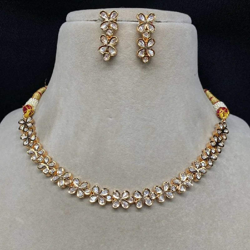 Silver Gemstone Necklace-Amoliya Jewels Gold Plated Polki Kundan Stone Necklace Set