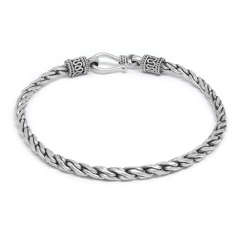 Simple Leather Bracelets-Sterling Silver Rope Link Bracelet